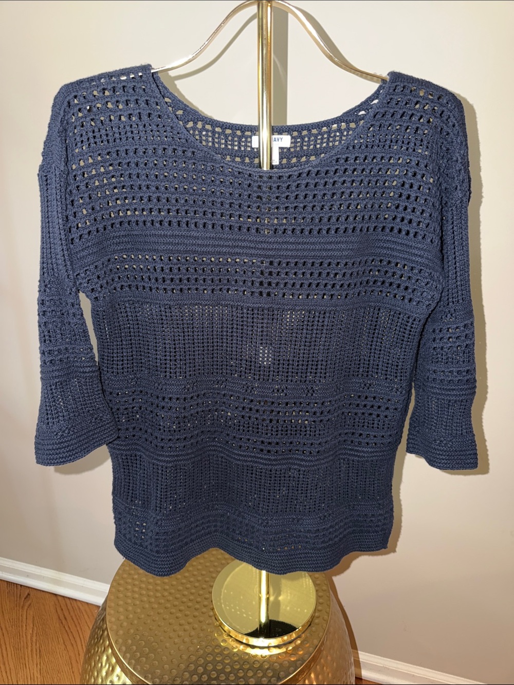 Old Navy Navy Crochet Scoop Neck Pullover